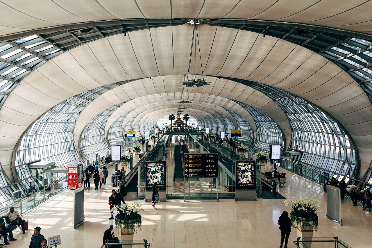 a photo in thailand's main airport departure lounge