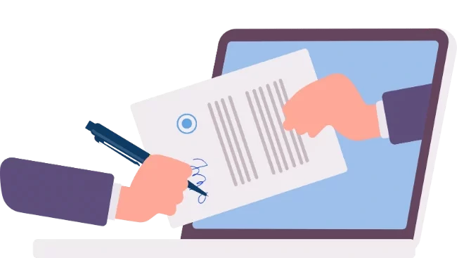 a debt collection contract graphic with a pen writing on paper