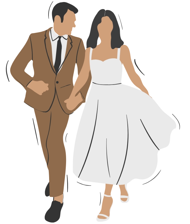 graphic of two people after marriage registration walking on white backdrop