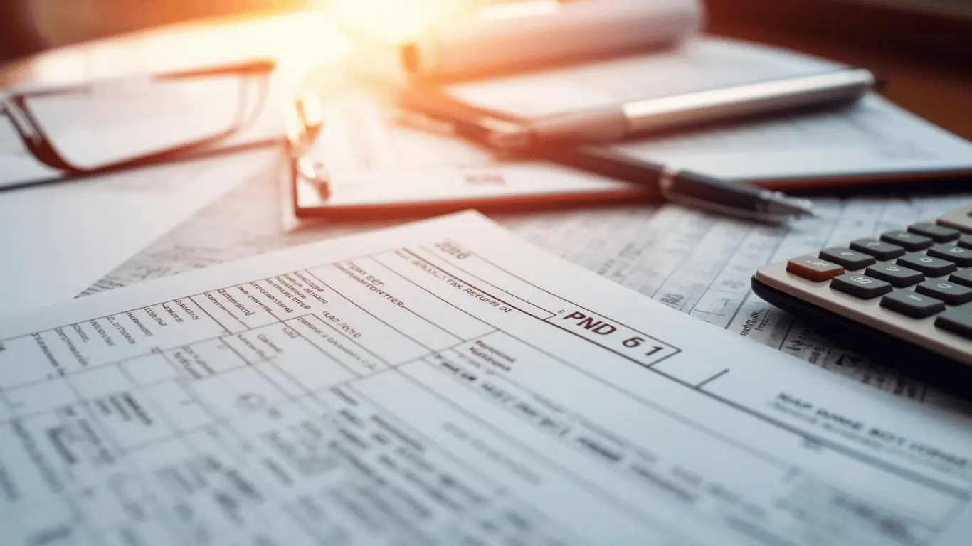 pnd 51 half year tax return sat on a table of forms